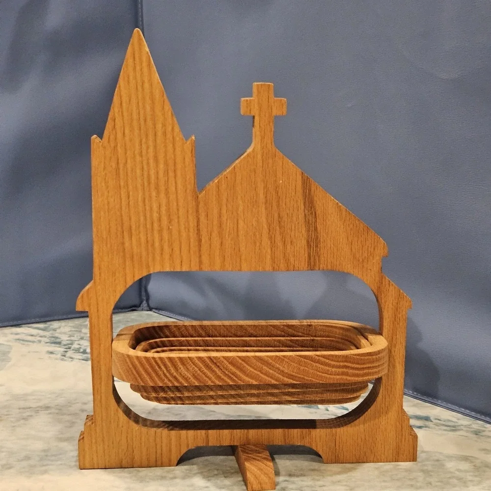 John Keim Folding Basket Wood Church Shape Longaberger Style Handmade‎ Decor